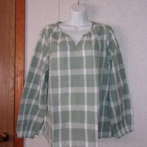 Christopher & Banks (New with Tags) Green & White Plaid Blouse Size XL